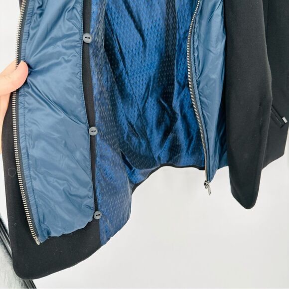 IKKS One Button Blazer With Full Zip Hood Black Navy Blue Women's 36 Small - Picture 6 of 9